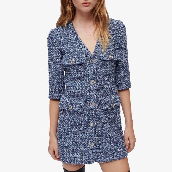 Maje Dresses Maje Rolleye Tweed Blue Mixed Dress Poshmark